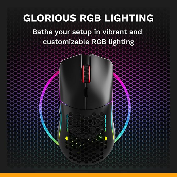 GLORIOUS Model O Classic Wireless PC Gaming Mouse - Low Latency, 19k DPI Sensor, Lightweight Honeycomb 69g, Customizable RGB, 100M Click Mechanical Switches, Programmable Buttons - Black