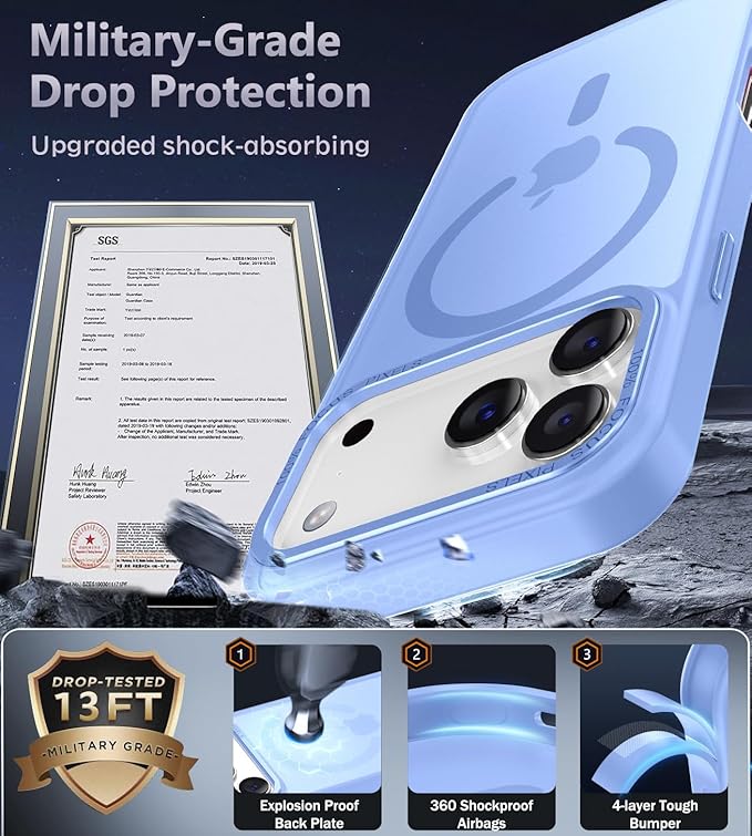 Newfuture Magnetic for iPhone 17 Pro Case [Compatible with Magsafe] [Military Grade Drop Protection] Translucent Matte Anti-Scratch Shockproof Protective Phone Cover 6.3 Inch, Blue
