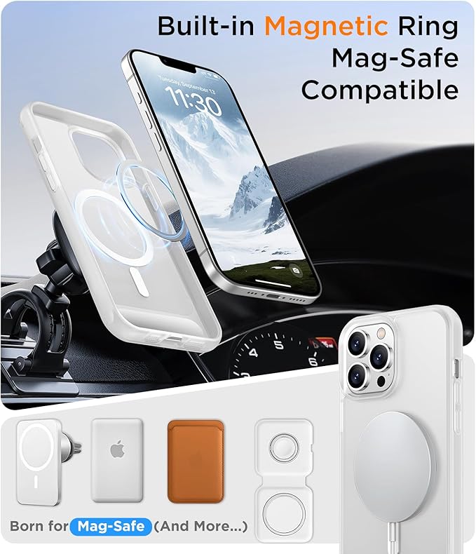 Magnetic Compatible with iPhone 13 Pro Case, [Built-in Invisible Kickstand][Compatible with MagSafe] [Military Grade Shockproof] Slim Translucent Matte Phone Case for iPhone 13 Pro 6.1"