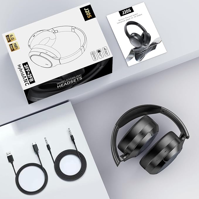 Hybrid ANC Wireless Over-Ear Headphones, 100H Playtime, Hi-Res Audio, Bluetooth 6.0, Multi-Mode Noise Cancellation, Comfort Fit, iOS & Android Compatible, Foldable Design, Travel-Friendly (Black)