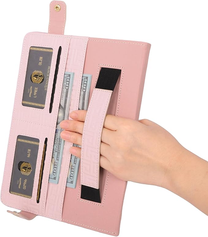 Handbag Case for iPad 11th Gen A16 2025/10th Gen 2022 10.9-inch, Techcircle Elegant Crossbody Folio Stand Wallet Case with Pencil Holder, Card Slots, Hand Strap, Shoulder Strap, Baby Pink
