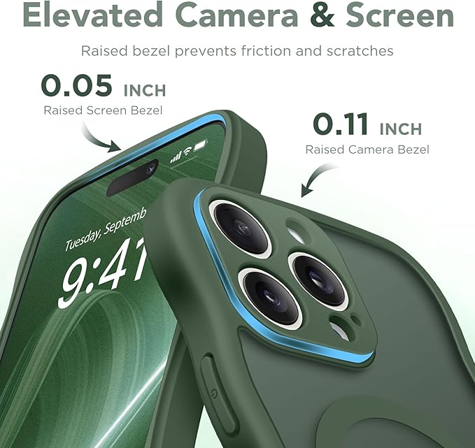 CAPRARO Cute for iPhone 15 Pro Max Case, Compatible with MagSafe, [Curly Wave Edge] [Full Camera Protection] [14 FT Drop Protection] Magnetic Phone Case for 15 Pro Max 6.7 Inch, Deep Green