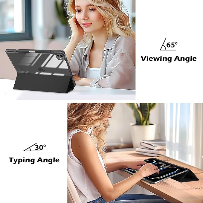 ProCase for iPad Pro 13 Inch Case M5 2025/ M4 2024 with Pencil Holder, Slim Stand Clear Shell Back, Shockproof Cover iPad Pro M5 M4 Case 13 Inch, Supports Touch ID, Auto Wake/Sleep -Black