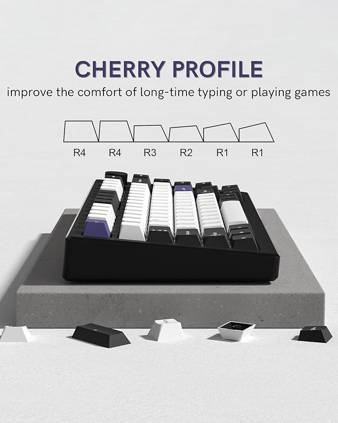 Womier Double Shot PBT Keycaps Set 138 Keys, Cherry Profile Custom Keycaps 60 65 75 100 Percent for 61/64/68/84/87/100/104/108 Retro Gaming Mechanical Keyboard (Black White2)