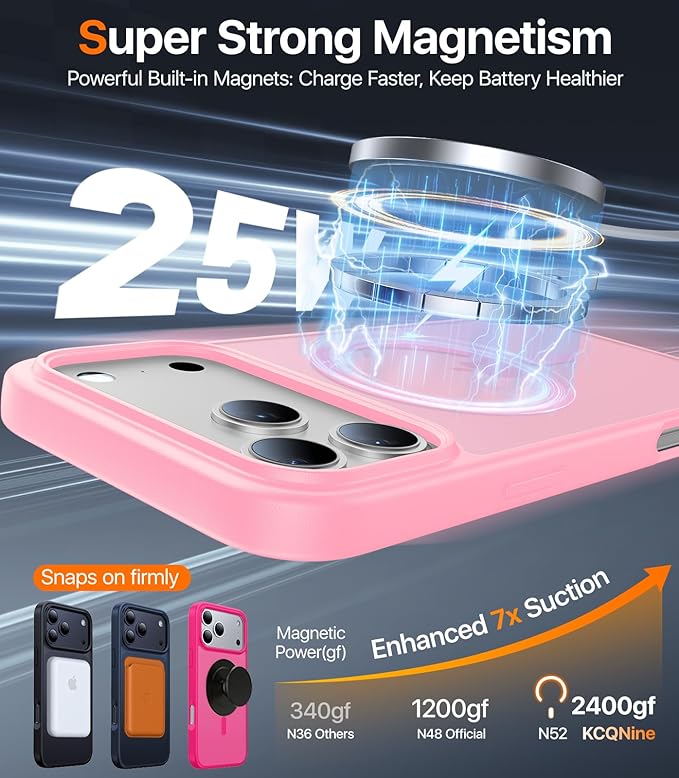 Magnetic for iPhone 17 Pro Max Case,[Anti-Slip][Compatible with MagSafe][Military Grade Drop Protection] Shockproof Protective Translucent Matte Phone Case for iPhone 17 Pro Max Case,Pink