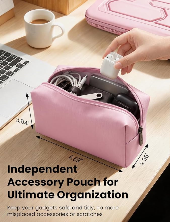 DOMISO Laptop Hard Case 17-17.3 inch Waterproof Shockproof Hard Shell Laptop Sleeve with Handle & Storage Pocket, Compatible with MacBook, HP, Dell,Pink