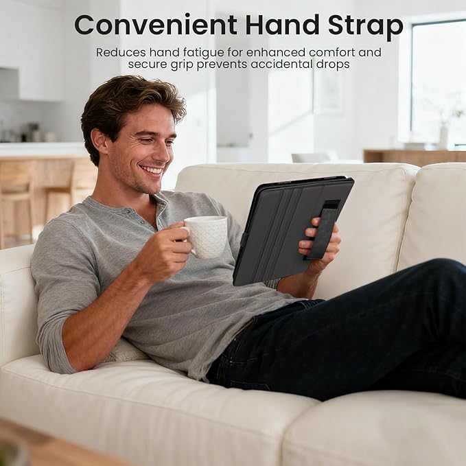 Handcrafted Case for iPad Air 13 Inch M4/M3/M2 (2026/2025/2024) with Pencil Holder & Hand Strap & Pocket,Magnetic Clasp,Multi Angles Stand,Protective Folio Cover,Auto Sleep/Wake,Black
