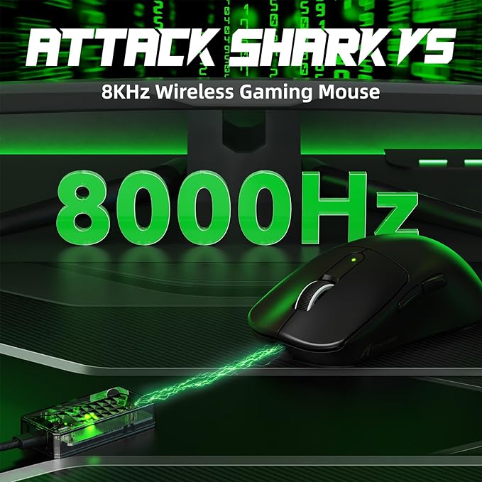 ATTACK SHARK V5 Wireless Gaming Mouse with 42000 DPI -PAW3950 MAX Sensor -55g Ultra-Lightweight-Nordic 52840 MCU,Wired/BT/2.4GHz Wirelss Programmable Mouse for PC/Mac (Black)
