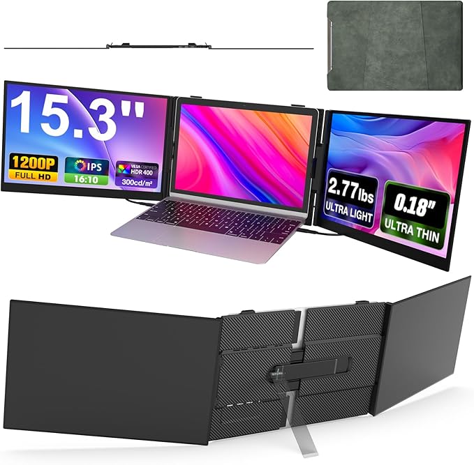 Laptop Screen Extender, Ultra-Thin 15.3" FHD 1200P 16:10 Portable Monitor for Laptop, Lightweight Travel Monitor Extender Plug & Play for 14.2"-17.3" Laptops, Compatible with Wins/Mac/Android/Chrome