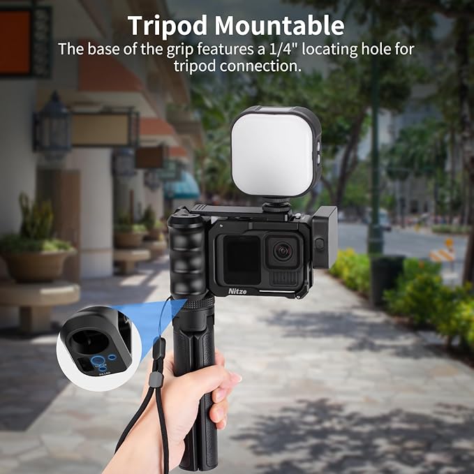 Nitze Street Snap Grip Kit for GoPro Hero 13/12/11/10/9 Black, Metal Xplorer Grip Kit with Cage, Ergonomic Street Handle, Wrist Strap and Cold Shoe Shutter Button - T-GP03B