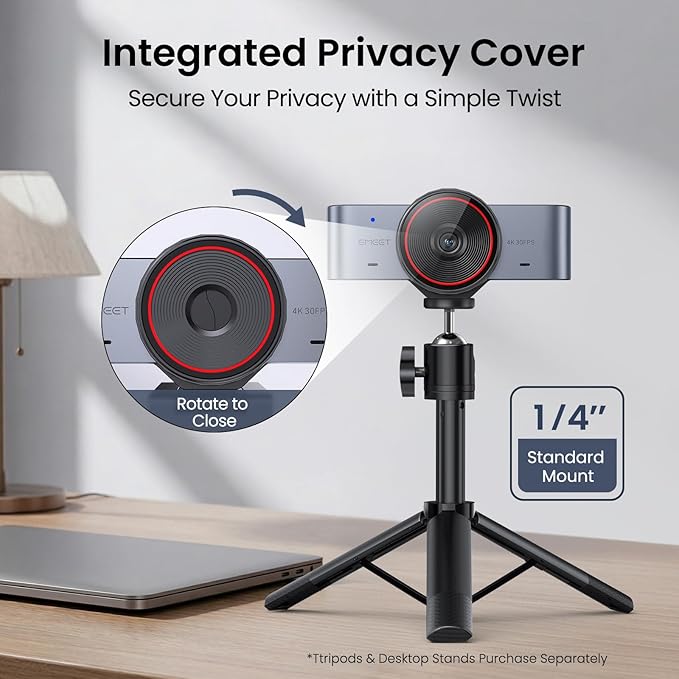EMEET C960 Ultra 4K Webcam for Mac & PC, 1/1.5" Large Sensor, Metal Body, 0.2s Autofocus, DRC, Whiteboard Mode, Built-in Privacy Cover, 2 Mics, USB Webcam 4K for Meetings, Streaming & Content Creation