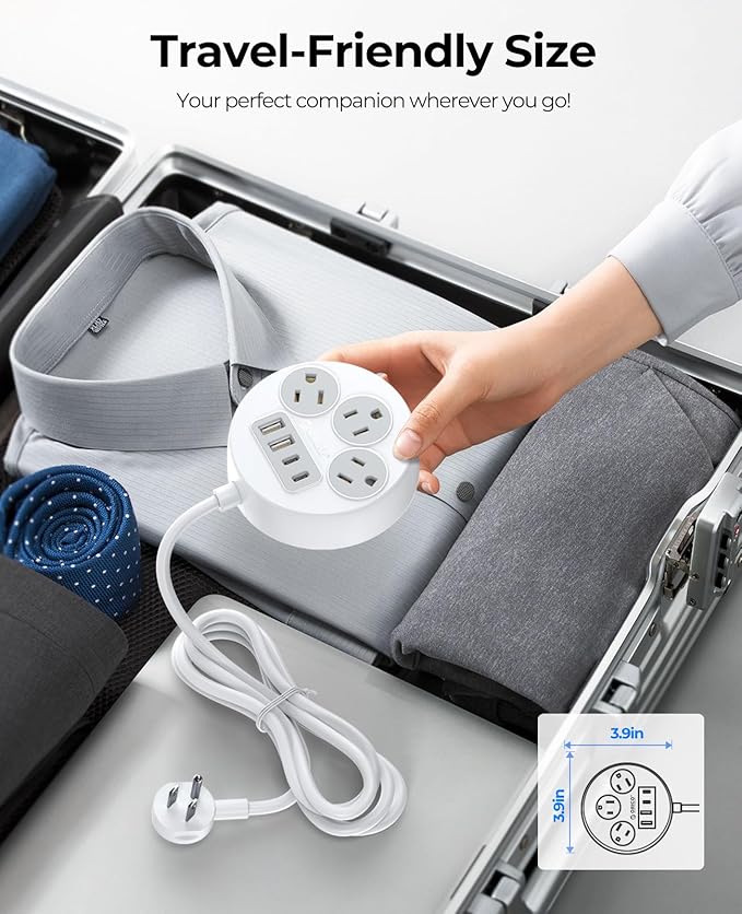 ORICO Power Strip with USB C Ports, Flat Plug Extension Cord with Multiple Outlets, Power Strip with 2 USB-A and 2 USB-C Ports, Compact for Cruise Ship, Travel, Mountable for Office, Home, Dorm-PSO