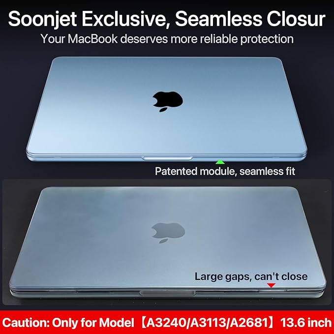 Soonjet Matte Case for MacBook Air 13/13.6-inch (M4/M3/M2, 2022–2025 Models A3240 A3113 A2681), Lightweight | Scratch & Fingerprint Resistant | Closes Seamlessly | Ideal for Work, Travel & Study