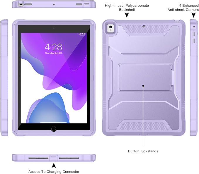 Soke Case for iPad 6th/5th Generation 9.7 Inch 2018/2017,with Built-in Screen Protector and Kickstand, Rugged Full-Body Heavy Duty Protective Cover for Apple iPad Air 2 /Pro 9.7 - Violet