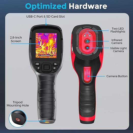Handheld Thermal Imaging Camera with 2MP Visual Camera, 512x384 Super Resolution, NeoTamarix Thermal Camera 256x192 IR Resolution with 32GB SD Card, Video Recording & PC 2D/3D Analysis Supported