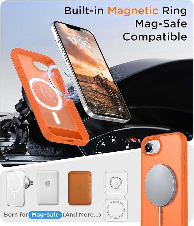Magnetic Compatible with iPhone 16E Case, [Built-in Invisible Kickstand][Compatible with MagSafe][Military Grade Shockproof] Slim Translucent Matte Case for iPhone 16E 6.1" 2025