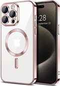 Hython Magnetic Clear for iPhone 15 Pro Max Case with Camera Lens Protector [Compatible with MagSafe] Plating Edge Slim Soft TPU Cover Protective Phone Case for iPhone 15 Pro Max 6.7", Pink
