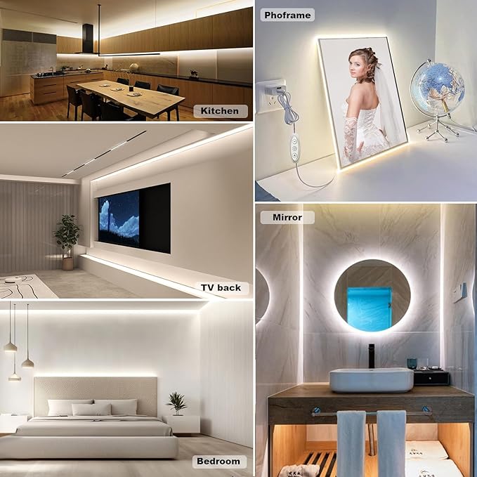 5V COB LED Strip Lights USB Powered Dimmable 6500K White CRI93+ 6 ft Dotless LED Tape Light with Dimmer, Flexible Cuttable COB Strips for Sewing Machine 3D Printer Desk TV DIY Cabinet Lighting