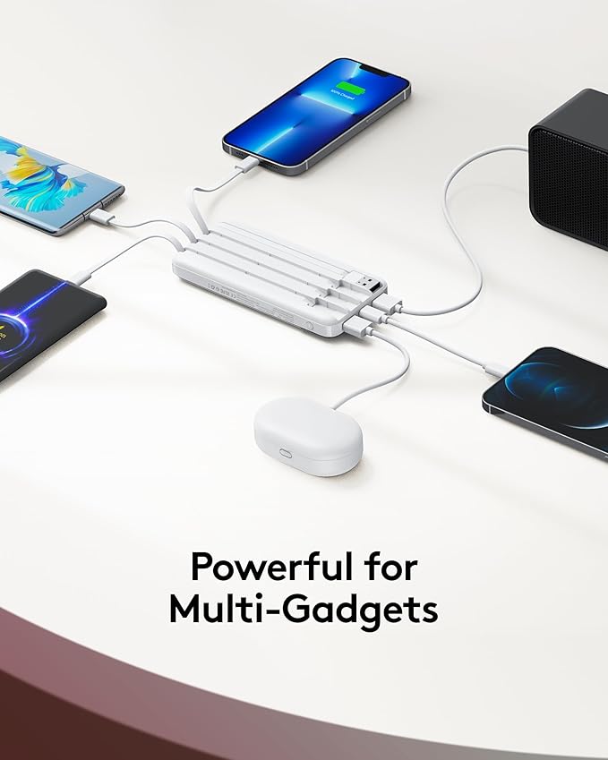 Orfeika Portable Phone Charger, 10000mAh Portable Charger Power Bank with Built-in Cables, Travel Essential Battery Pack Compatible with iPhone, Samsung, Google, iPads, Tablets, etc