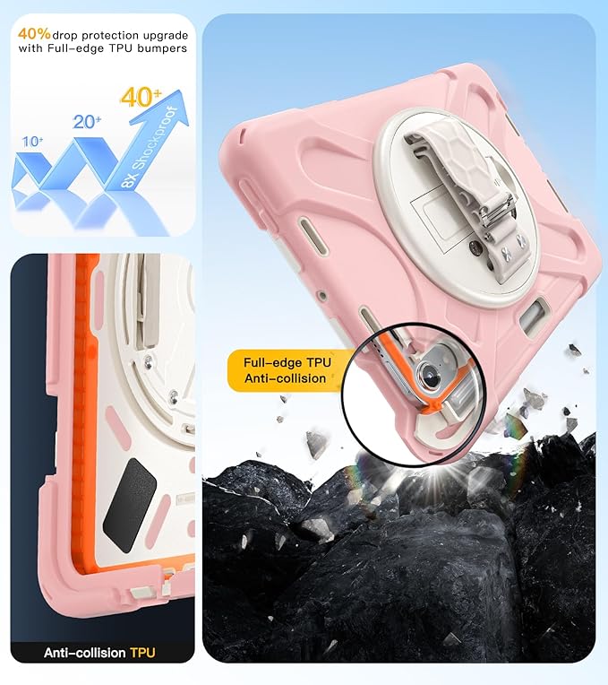 BRAECN for iPad mini 7(A17 Pro)/ 6 case 2024/2021 8.3 inch Heavy Duty Shockproof Protective with Pencil Holder Screen Protector 360°Rotating Stand Handle Full Body Cover Shoulder Strap Kids Friendly