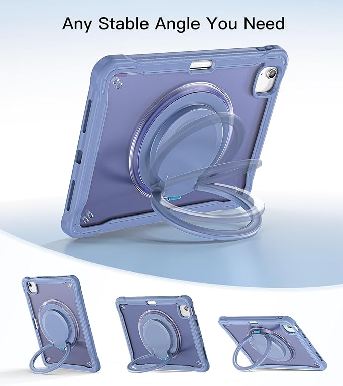BATYUE Case for iPad Air 11-inch M4(2026)/M3(2025)/M2(2024), iPad Air 4/5 10.9" & Pro 11" 2018-2022 - Shockproof Case with 360° Rotating Stand & Handle, Pencil Holder, Shoulder Strap, Lavender