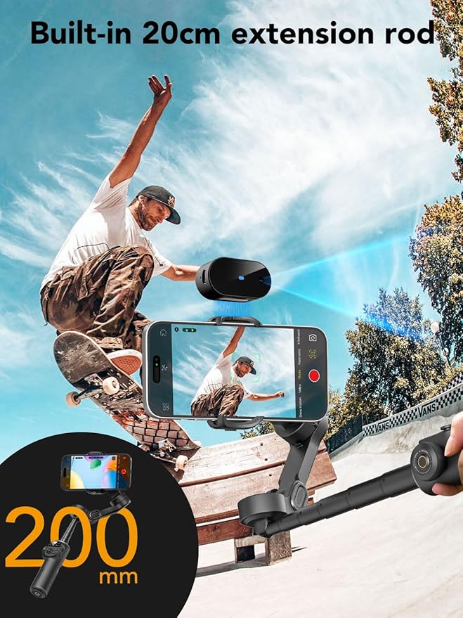 AOCHUAN Gimbal Stabilizer for Smartphone,NO APP Tracking,20CM Extension Rod,Face & Object Tracking stabilizer for iPhone & Android,3-Axis OLED Gimbal for Video Recording-AOCHUAN Smart X2AI Black