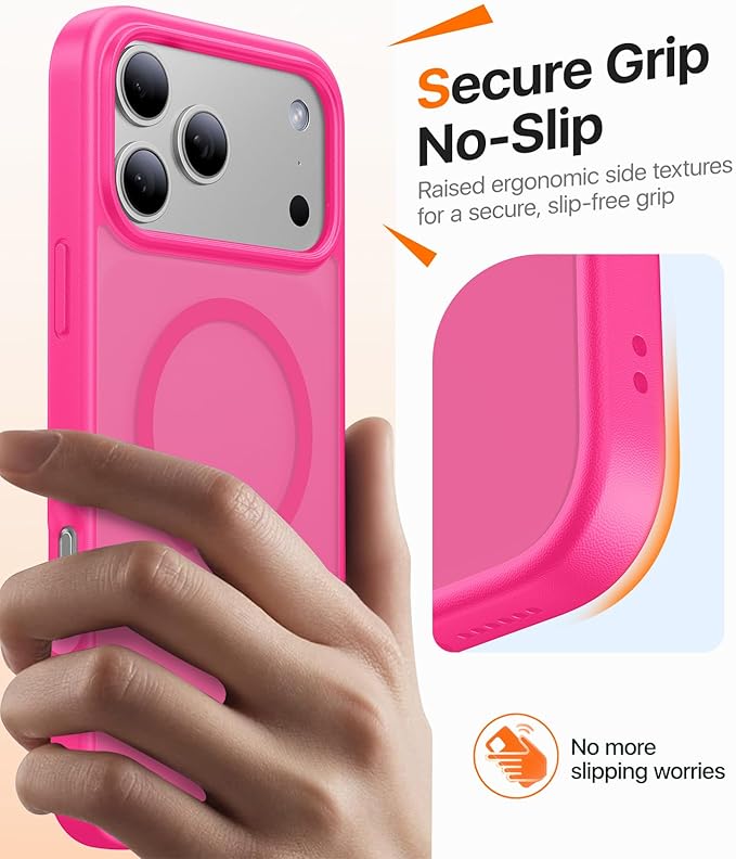Magnetic for iPhone 17 Pro Case,[Anti-Slip][Compatible with MagSafe][Military Grade Drop Protection] Shockproof Protective Translucent Matte Phone Case for iPhone 17 Pro Case,Hot Pink