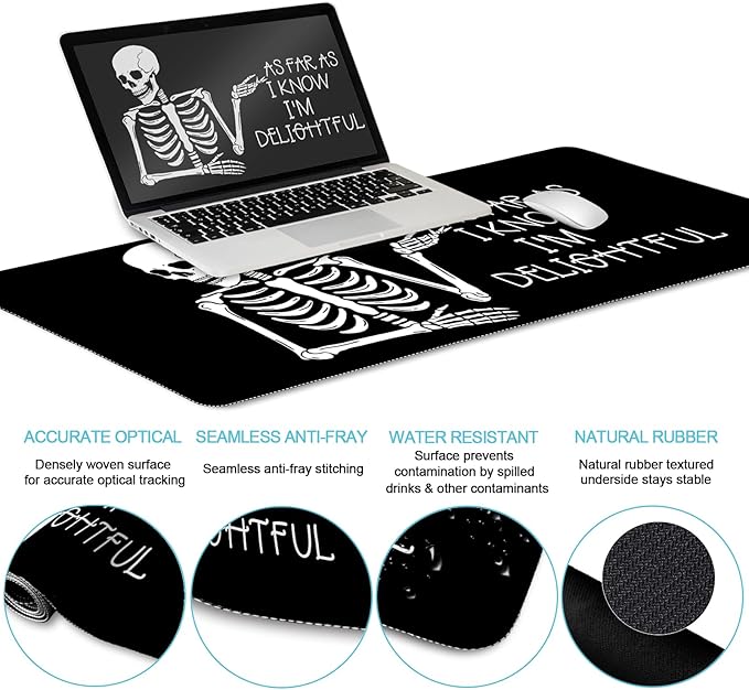 LIMKRIAN Ergonomic Mouse Pad with Wrist Rest Desk Mat Set, Skeleton Gaming Mouse Pads, Keyboard Mat Wrist Rest Cup Coaster, Funny Office Desk Accessories