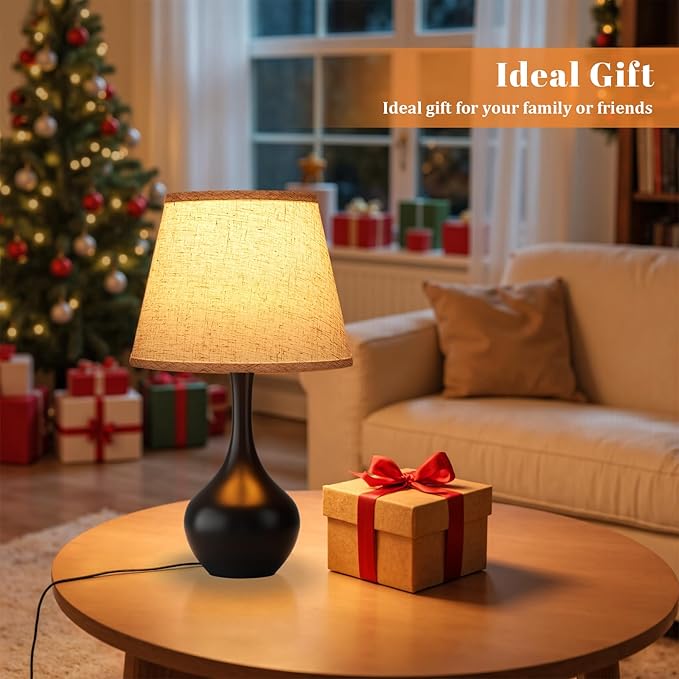 Seealle Touch Table Lamps for Bedroom Set of 2,3-Way Dimmable Small Bedside Lamps for Night Stands with Wires, Black Desk Lamps for Kids Room,Office,Living Room, End Table(LED Bulbs Included)