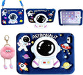 3D Cute Astronaut Case for iPad 9th/8th/7th 10.2 inch/Air 3 2019/Pro 10.5 inch,Kawaii Cartoon Pretty Space Astronaut Soft Silicone Foldable Stand Case with Lanyard for Kids Teens Girls Women