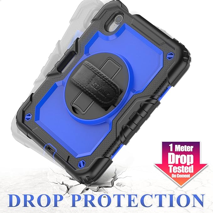 SEYMAC stock Case for iPad mini 7 (A17 Pro) 2024/ Mini 6 8.3'' with Screen Protector Pencil Holder [360 Rotating Hand Strap] &Stand, Drop-Proof Case for iPad mini 7th/6th Generation 8.3", Blue+Black