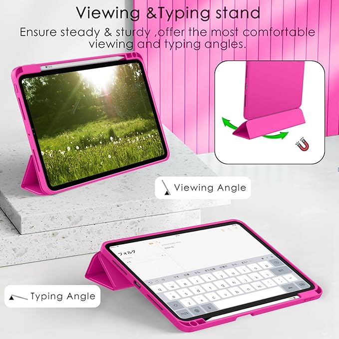 ZryXal New iPad Pro 13 Inch Case (M5) 2025 / (M4) 2024 with Pencil Holder, Smart iPad Case [Support Pencil Pro and Pencil (USB-C)], Support Touch ID and Auto Wake/Sleep (New Rose Red)