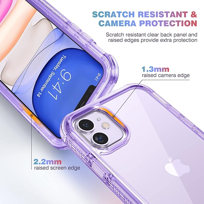 Diaclara Compatible with iPhone 11 Case, Full Body Rugged with Built-in Touch Sensitive Anti-Scratch Screen Protector, Soft TPU Bumper Case Clear Compatible with iPhone 11 6.1" (Clear Purple)