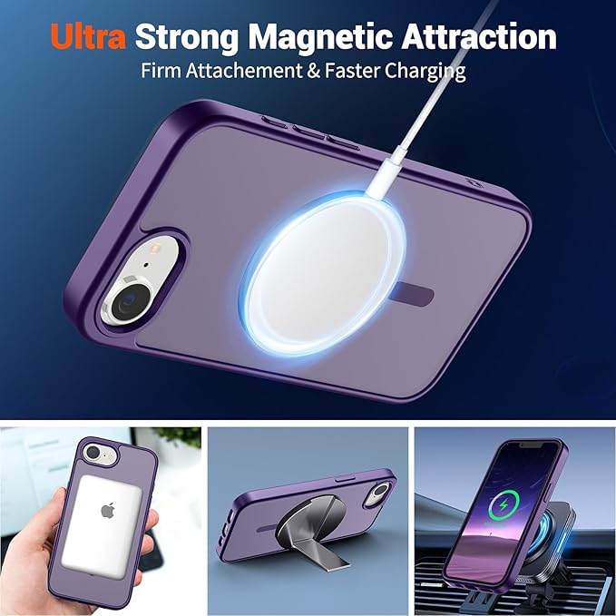 SUPFINE Magnetic for iPhone 17e Case/iPhone 16e Case (Compatible with MagSafe)(Military Grade Drop Protection) Translucent Matte Shockproof with Anti-Fingerprint Phone Case,Dark Purple