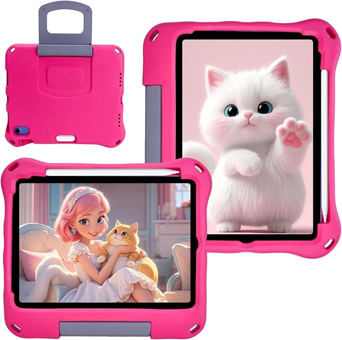 Kids Case for New iPad 11th Gen (A16) 11-inch 2025 & 10th Generation 10.9" 2022 & Air 11" 2025/2024 & Air 5th/4th Gen & Pro 11,Durable Shockproof Cover with Pencil Holder Handle Stand.Pink