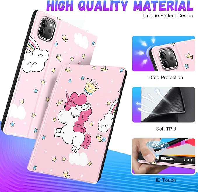 Uppuppy for iPad Air 13 Inch M2/M3, Pro 12.9 Case - Cute Women Girls Girly Aesthetic Cartoon Pencil Holder Folio Cover for Apple Air 13" 2024/2025, Pro 6th/5th/4th/3rd Generation Case