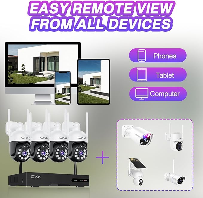CKK [5G/2.4G WiFi, Upgrading 3K] 2Pcs Wireless Outdoor Security, CCTV PTZ Cameras with 5G/2.4G WiFi,3K 10-Channel NVR,Floodlights,Siren, 2-Way Audio, Color Night Vision, 24/7 Surveillance