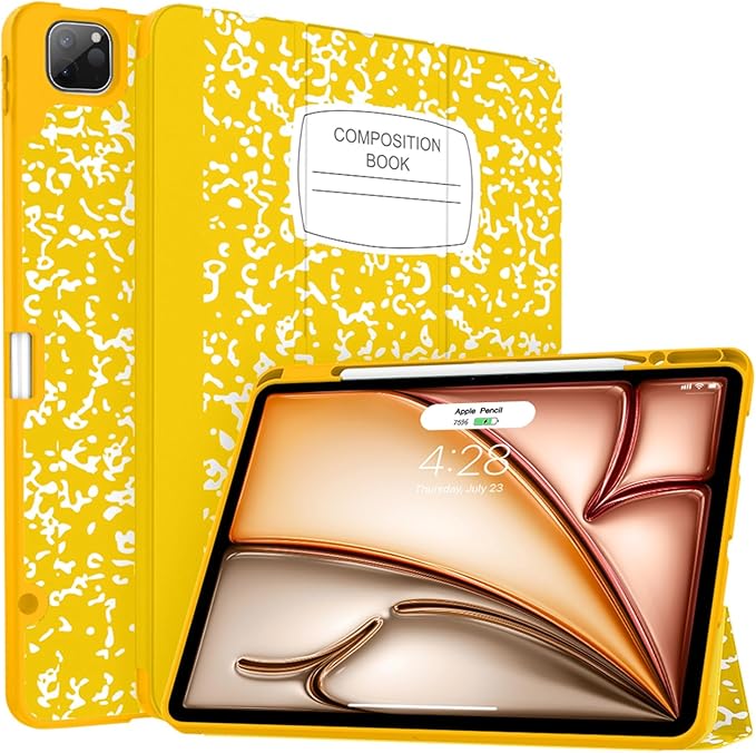 Soke Case for iPad Air 13 Inch (M4/M3/M2,2026-2024), iPad Pro 12.9" 6th/5th Generation with Pencil Holder(2021 2022 Release)-[Apple Pencil Charging + Auto Wake/Sleep] Soft Back Cover, Book Lemon