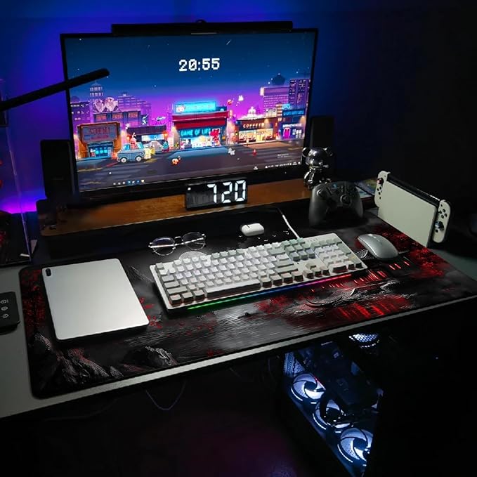 Extended Gaming Mouse Pad, Large Mouse Mat 3 mm Nature Rubber Base Mousepad with Stitched Edges, Non-Slip Desk Mat for Office Home Great Gift 31.5x11.8 Inch (Dark Canyon 5)
