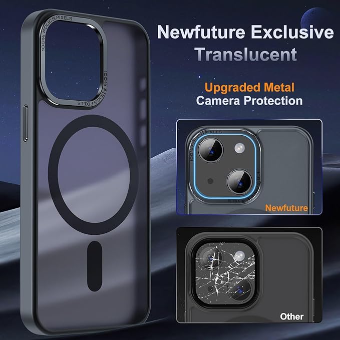 Newfuture Magnetic for iPhone 15 Case [Compatible with Magsafe] [Military Grade Drop Protection] Translucent Matte Anti-Fingerprint Shockproof Phone Case for iPhone 15 6.1 inch, Black