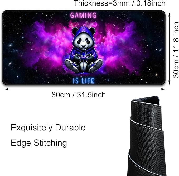 Blacklight Gaming Mouse Pad – UV Reactive Neon Panda Gamer Design, Glow in The Dark RGB Desk Mat, Smooth Precision Surface with Non-Slip Rubber Base for PC & Console Gaming - 31.5" x 11.8"