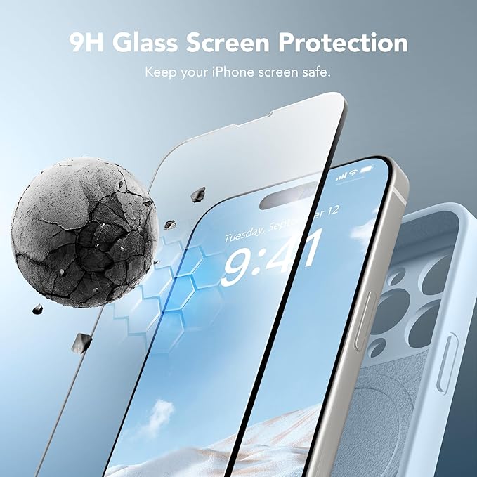 Magnetic for iPhone 15 Pro Case, Compatible with MagSafe, [Full Camera Protection][Screen Protector] Silicone Shockproof Protective Phone Case for iPhone 15 Pro 6.1", Light Blue