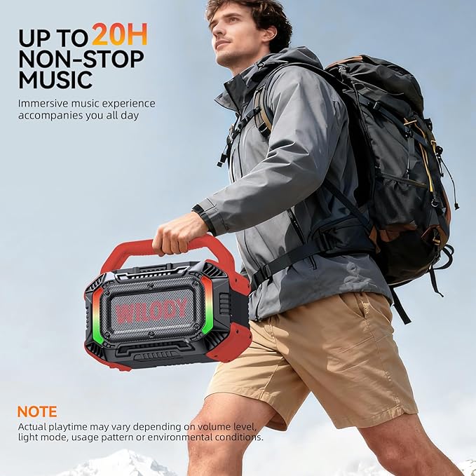 Wilody Speakers Bluetooth Wireless, 100W Loud Outdoor Speaker with Bass, IPX7 Waterproof Floatable, 20H Playtime, RGB Light, Portable Speaker with TWS for Work, Outdoor, Garage, Camping (Crimson)