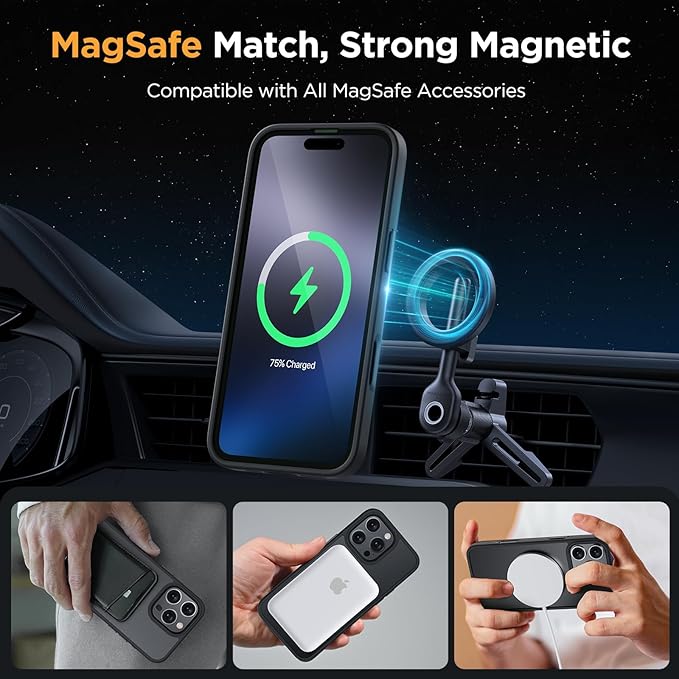 Miracase 2025 Upgraded Magnetic for iPhone 16 Pro Case [Compatible with MagSafe] [with 2X Screen Protector] Military-Grade Protection, Anti-Fingerprint, Slim Phone Case for 16 Pro 6.3 inch - Black