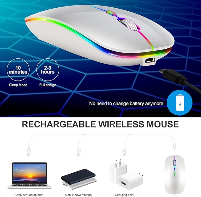 KLO Rechargeable Bluetooth 5.2/3.0/Type-C/USB-2.4G Mouse for MacBook/MacBook air/Pro/iPad, Wireless Mouse for Laptop/Notebook/pc/iPad/Chromebook (2/Silver)