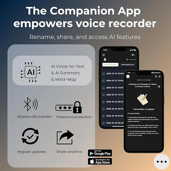 FoCase Note AI Voice Recorder, Transcribe & Summarize, Translation, APP Control with Chat GPT, Magnetic, 64GB Memory, Support 112 Languages, Audio Recorder for Phone Calls, Lectures, Meetings