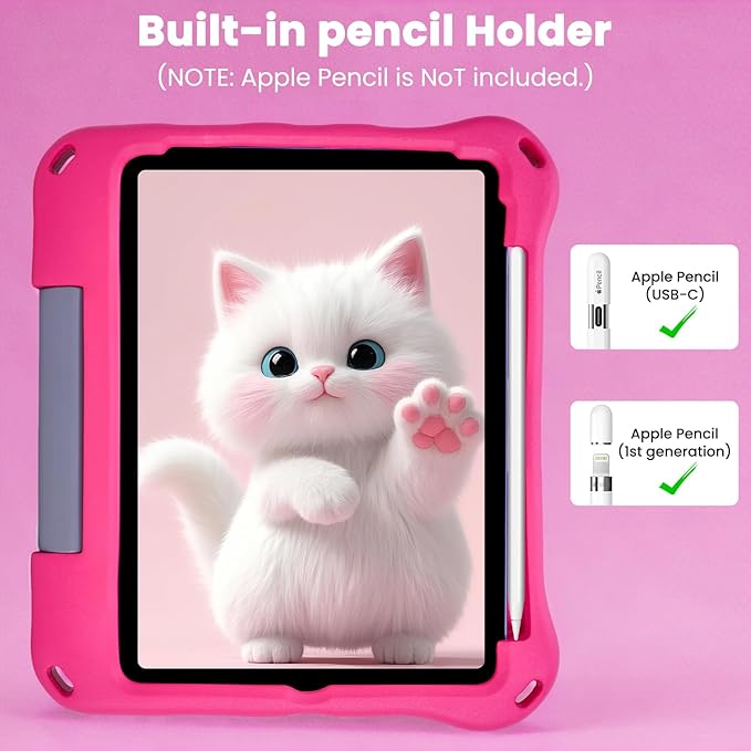 Kids Case for New iPad 11th Gen (A16) 11-inch 2025 & 10th Generation 10.9" 2022 & Air 11" 2025/2024 & Air 5th/4th Gen & Pro 11,Durable Shockproof Cover with Pencil Holder Handle Stand.Pink