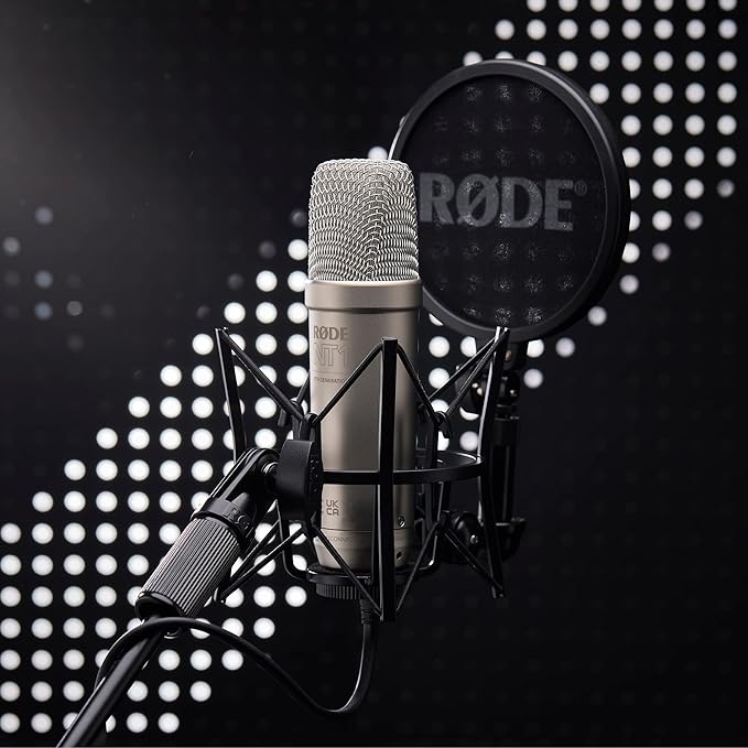 Rode NT1 5th Generation Condenser Microphone with SM6 Shockmount and Pop Filter,Silver