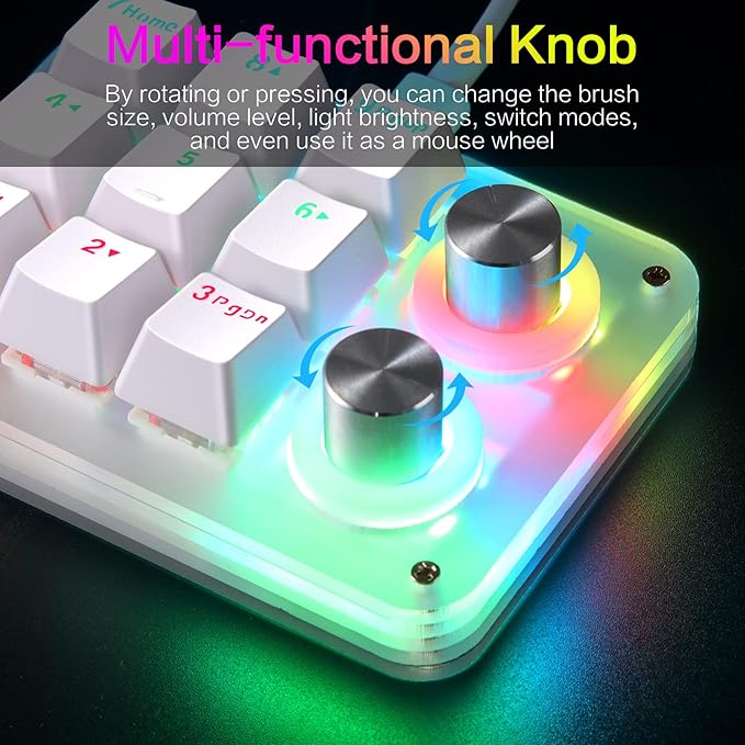 Koolertron 9-Key Mechanical Numpad with 2 Programmable Knobs, LED Backlit Macro Gaming Keyboard, Fully Customizable Numeric Keypad for PC