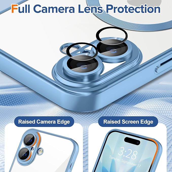 Hython Magnetic Clear for iPhone 17 Case with Camera Lens Protector [Compatible with MagSafe] Luxury Plating Edge Slim Soft TPU Cover Protective Phone Case for iPhone 17 6.3", Matte Light Blue
